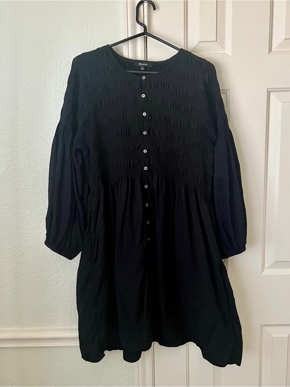 Madewell Black Long Sleeve Smocked Bodice Dress